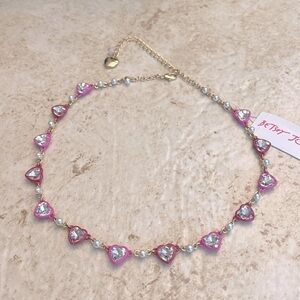 Betsey Johnson Rhinestone Hearts Necklace NEW